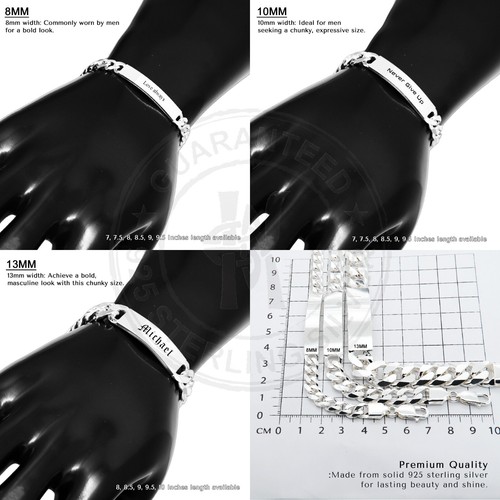 Mens Silver Bracelet, Silver Bracelet Men, ID Bracelet Men,Personalised Bracelet - Picture 7 of 11