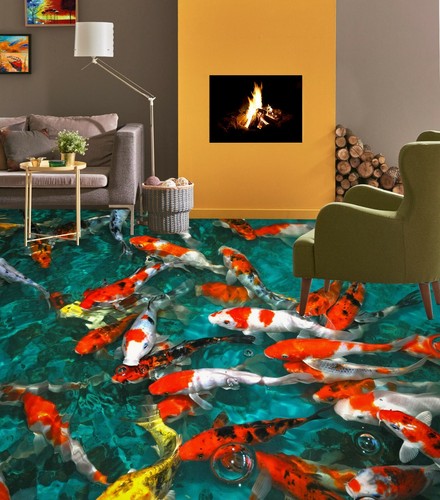 3D Red Goldfish 30RAIN05 Floor WallPaper Murals Wall Print Decal AJ Honey - Picture 2 of 5