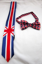 Unisex UK British Flag 3" Wide Neck Tie  UK British Adjustable Bow Tie Combo-A3