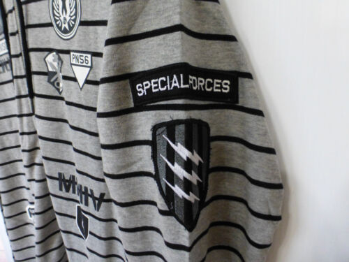Parish Nation Sweatshirt Mens XL Grey Black Striped Painted Patch Hoodie New XL - Picture 2 of 3