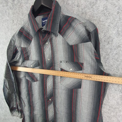 Wrangler Shirt Mens Large Tall Grey Blac Striped Pearl Snap Long Sleeve Western - Bild 3 von 10
