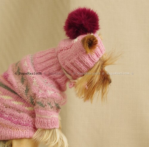 Pet clothes Dog cat knit cap sweater set , Dog clothing Puppy sweater , Yorkshir - Picture 7 of 12