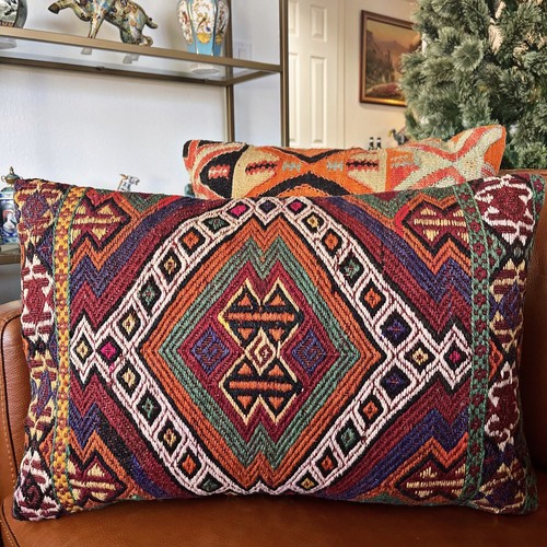 Handmade Exquisite Vintage Kilim Rug Pillow 16x24 (INV1222)
