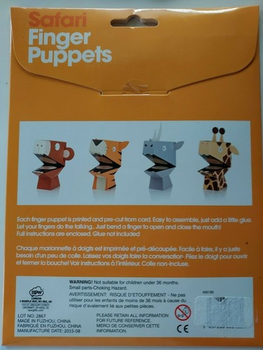 Safari Fingerpuppen, Basteln, Kinder, Puppen, Safari, Papier, NEU - Bild 2 von 2