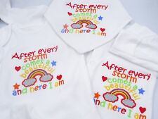 After every storm comes beautiful rainbow here I am embroidered baby bandana bib After every storm comes beautiful rainbow here I am embroidered baby bandana bib