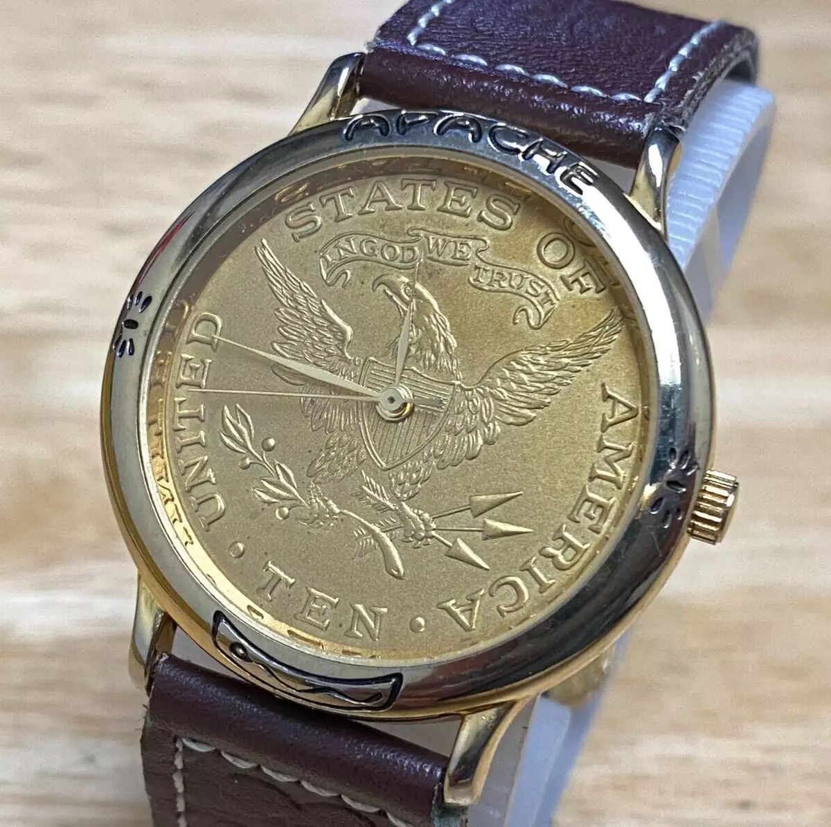 VTG Apache Quartz Watch Women Gold Tone Ten Coin Style Dial
