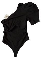 INTIMATELY FREE PEOPLE Black One Shoulder Puff Sleeve Bodysuit Womens S NEW