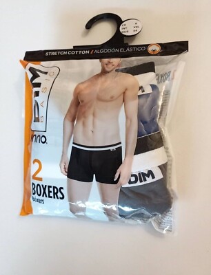 DIM BASIC UNNO 2ER SET BOXERSHORTS BAUMWOLLE STRETCH INTENSIV BLAU UND DUNKELGRAU