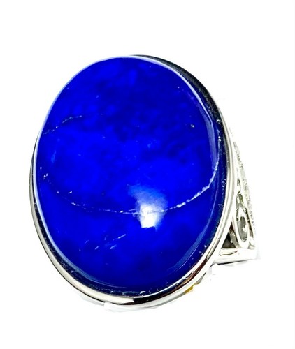 R7849 Lapis 35CT 20x25mm Filigree Sterling Silver Ring Men's Ring - Picture 4 of 5