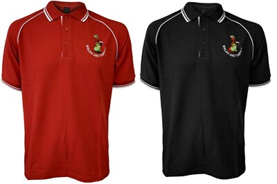 Neu Herren schwarz walisisch und durstig Logo Polo Piqué T-Shirt Oberteil