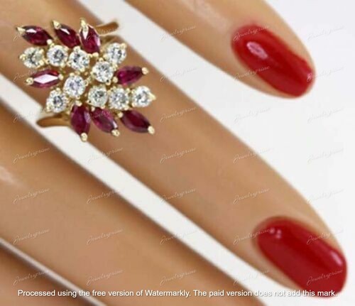 3Ct Marquise Cut Lab Created Red Ruby Cocktail Ring 14K Yellow Gold Finish - Picture 4 of 8