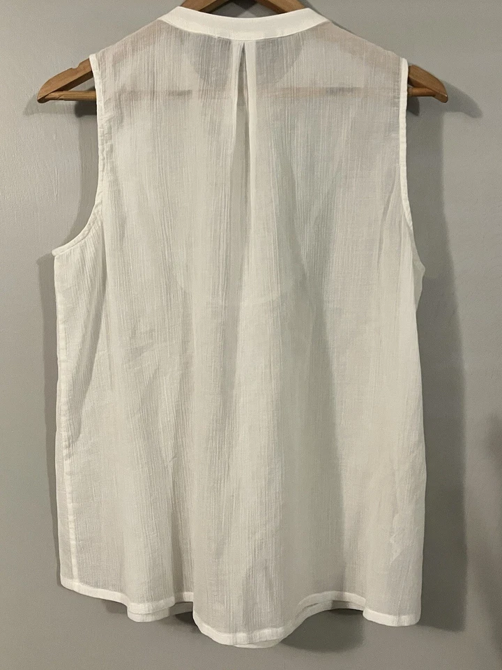 Tommy Bahama Women Boho Sheer White Tank Top Size Large 100% Cotton - Image 3 of 4