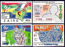 Zaire 1990 Human Rights French Revolution Maps Birds Animation Politics 4v MNH