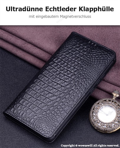Echtleder Klapphülle Robust Rindsleder Flip Case Magnet Cover Tasche für HUAWEI - Picture 3 of 25