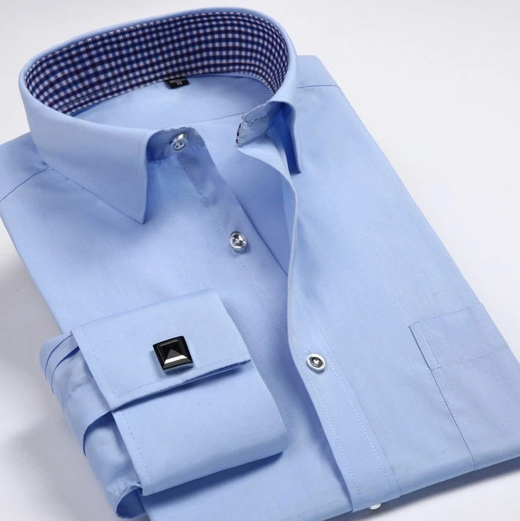 Mens Long Sleeves Shirts Dress Slim Fit French Cuff Formal With Cufflinks Shirts - Image 2 of 4