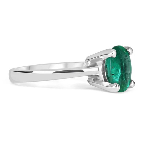 1.77 Carat Natural Emerald Four Prong Solitaire Engagement Ring 14K - Picture 2 of 8