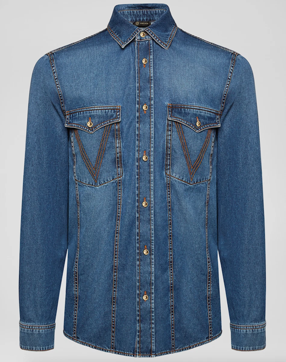 Versace Denim Casual Button-Down Shirts for Men for sale | eBay