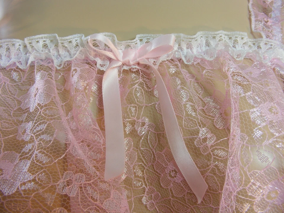 Camisola de encaje rosa satinado transparente Sissy lencería cami cosplay CD TV unisex Foto 3 de 3