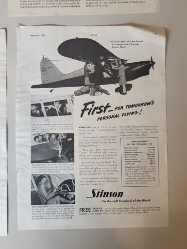 Lotto (4) Stinson Aircraft WW2 Flying Popular Aviation Magazine stampa pubblicità - Foto 3 di 5