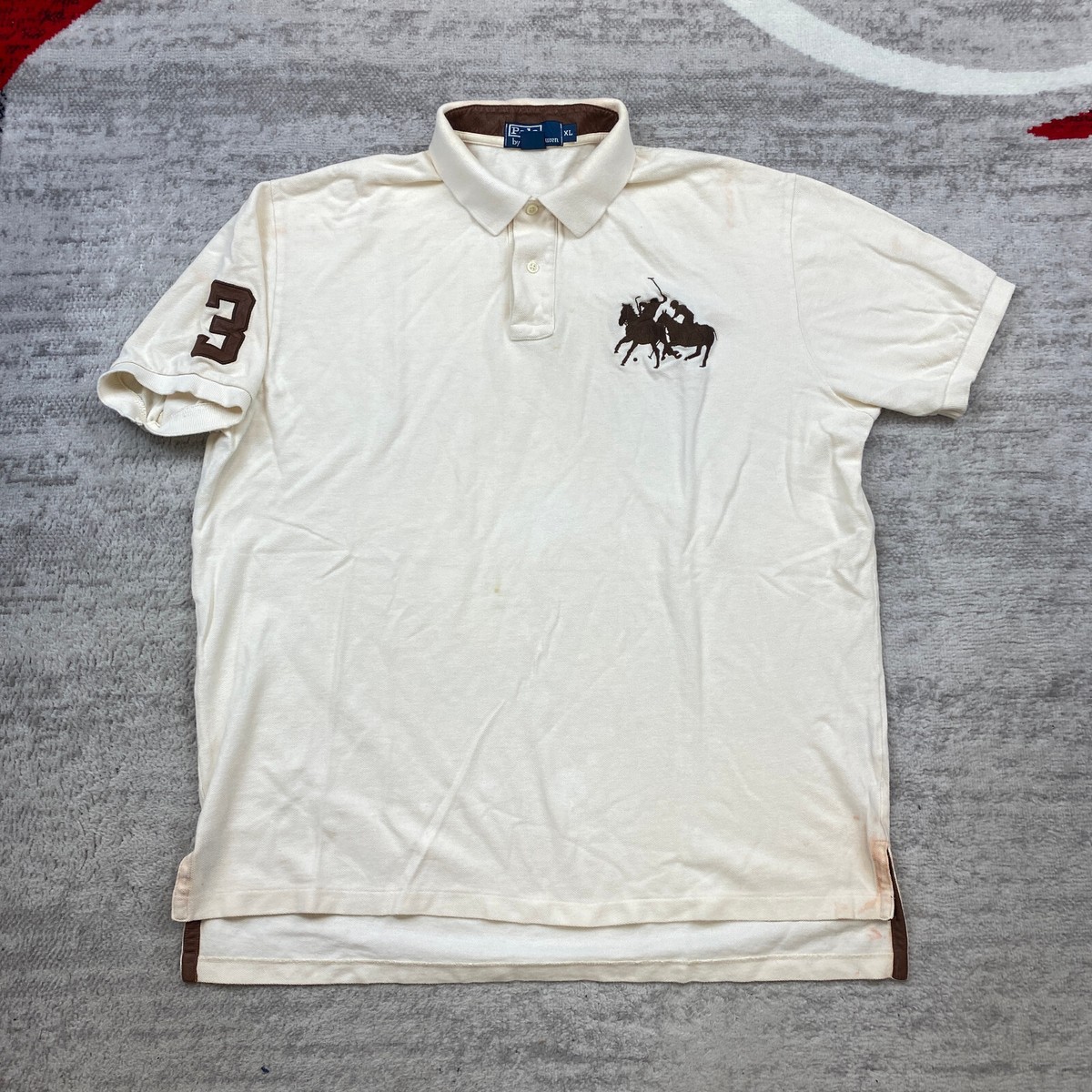 Ralph Lauren Polo Shirt Extra Large Beige Brown Big Double Pony