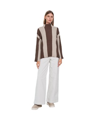 Women's Ribbed Color Block Long Sleeve Chimney Neck High Quality Sweater 239362