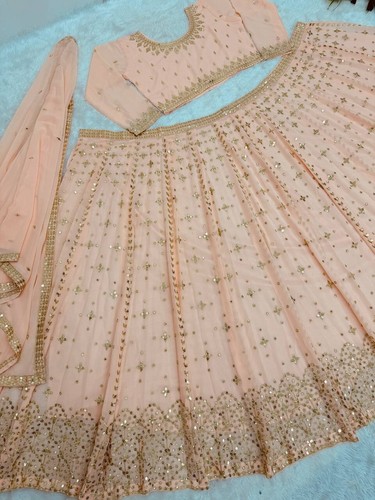 NUEVO LOOK INDIO IMITACIÓN GEORGETTE LEHENGA CHOLI CON DUPATTA PARA ROPA DE BODA - Imagen 5 de 13