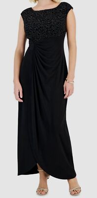 Connected Womens Black Round-Neck Short-Sleeve Embellished Dress Petite Size 12P