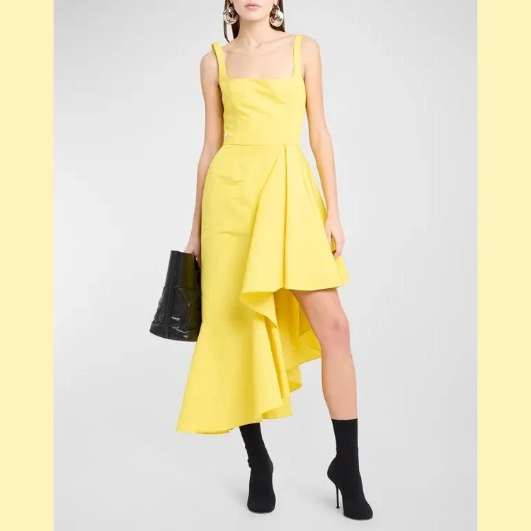 Abito Midi Alexander McQueen Asimmetrico Ruffle Runway $3290 nuovo con etichette