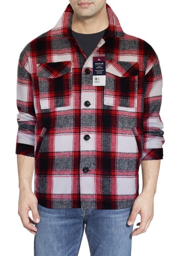 HAGGAR Men’s Utility Shirt Jacket Red Plaid Durable Construction XL NEW - Picture 2 of 8