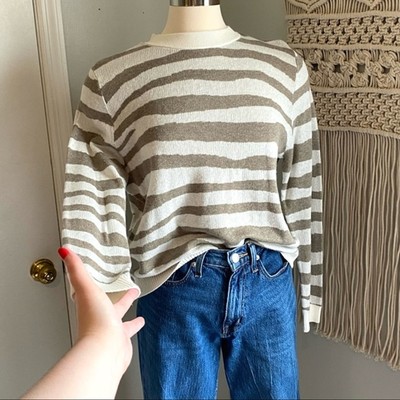 A NEW DAY Brown and Cream Zebra Striped Crew Neck Sweater | eBay