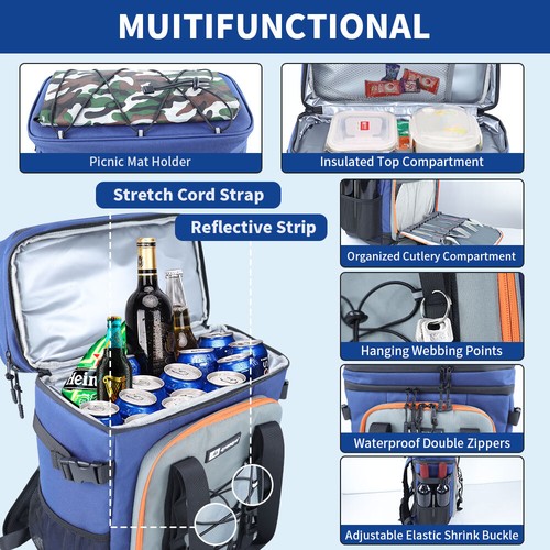 Cooler Backpack Insulated Leak Proof 24/40 Cans for Camping Hiking Beach Travel - Picture 6 of 18