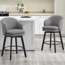 Counter Height Barstools 26 Inch Upholstered Swivel Bar Stools with Back and Woo