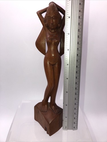 Vintage 8.5” Hand Carved Balinese Art Deco Style Nude Wood Sculpture - Picture 9 of 10