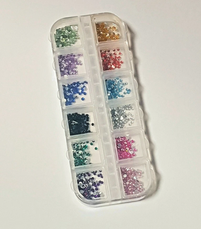 1200 Rhinestones Crystal 12 Colour Flat Back Resin Nail Art Face Gems Crafts - Image 3 of 3