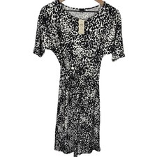 Ann Taylor Womens XS Black White Animal Print Twist Front Sheath Dress NWT