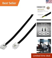 RJ11 6P4C Modular Telephone Extension Cable Phone Cord Line Wire 50 Feet, Black