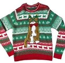 33Degrees Christmas Cat Sweater Colorful Ugly Christmas Holiday Party Unisex LG