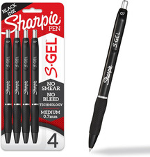 Sharpie S-Gel Pens, Medium Point 0.7Mm , Black Ink, 4 pcs,