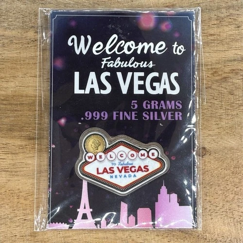 Fine Silver 5G Art Bars Las Vegas Welcome To Las Vegas Design Sealed .999 Silver