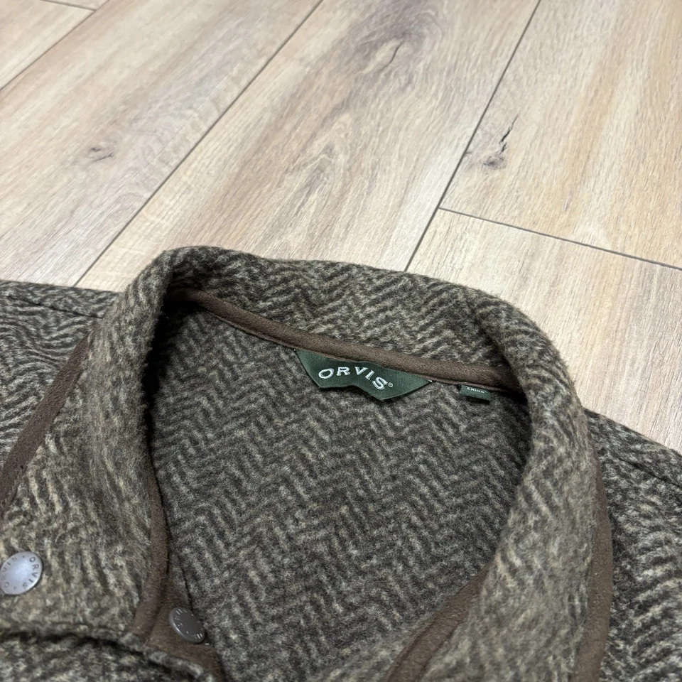 Мужской флисовый пуловер Orvis Herringbone 1/4 на кнопках размер XL коричневый зимний для улицы - Изображение 3 из 4