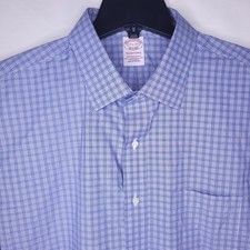 Brooks Brothers Dress Shirt Mens 17.5 Check Blue, White Supima Cotton Non Iron