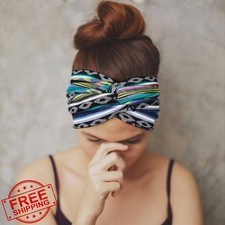 AQOKKA Wide Turban Headband Women Boho Non Slip Elastic Twisted Knot