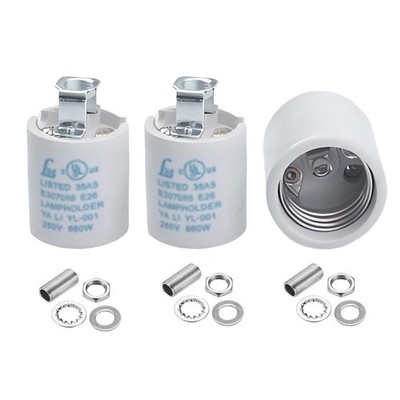 Keyless E26 Porcelain Socket,Ceramic Medium Base Screw Socket with Hickey IPS