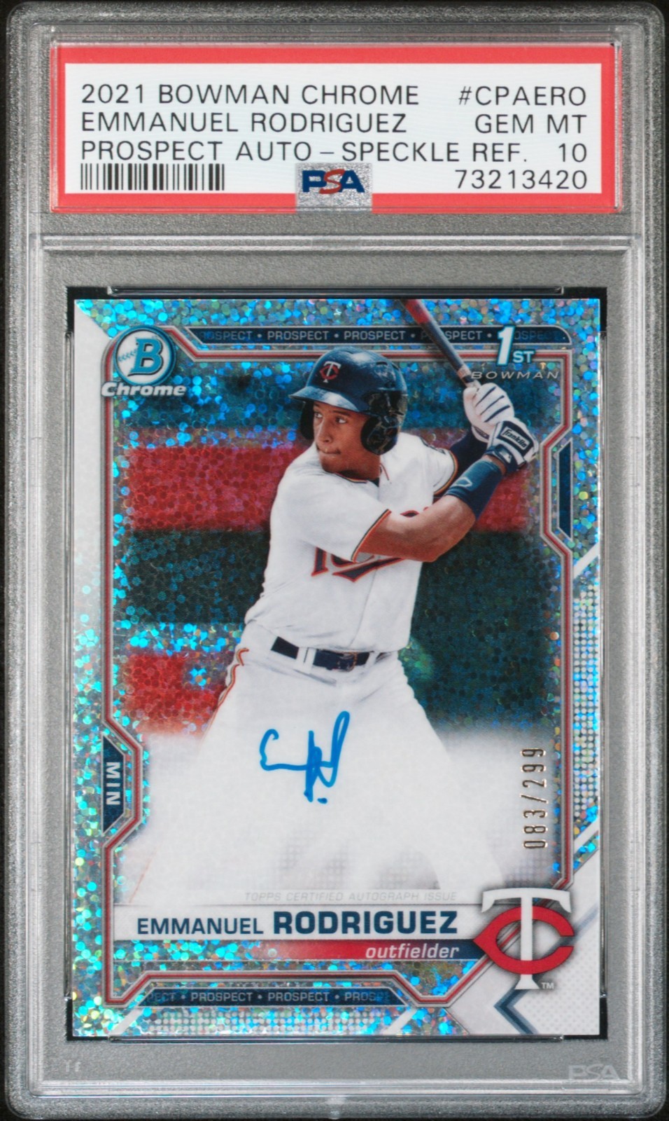 2021 Bowman Chrome 1st PSA 10 Emmanuel Rodriguez /299 Speckle Auto Rookie 20