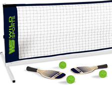 10 Driveway-Size Family Pickleball Net Set - with 2 Wooden Paddles and 3 Pickle