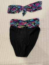 Catalina Vintage Tropical Floral Bikini Sz 10 Bandeau Swim Top High Cut Bottom
