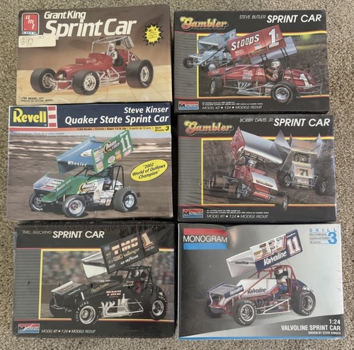 6 Sprint Car Models 1/24 From 1986,88,93,2002, NOS Revell amt Monogram Gambler