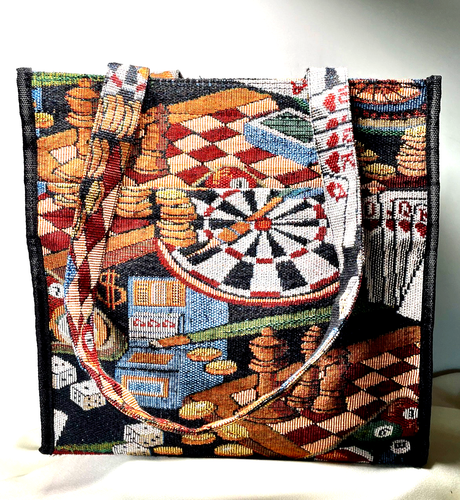 Tote Bag Multi-Color Casino Pattern Lined Upholstery Fabric  Coin Purse 11.5in - Picture 2 of 8