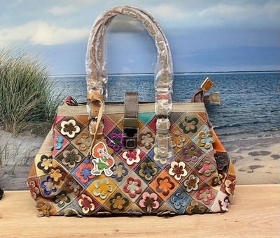 Tasche mit bunten Blumen und Schmetterlingen von Vera pelle Leder 3 Modelle