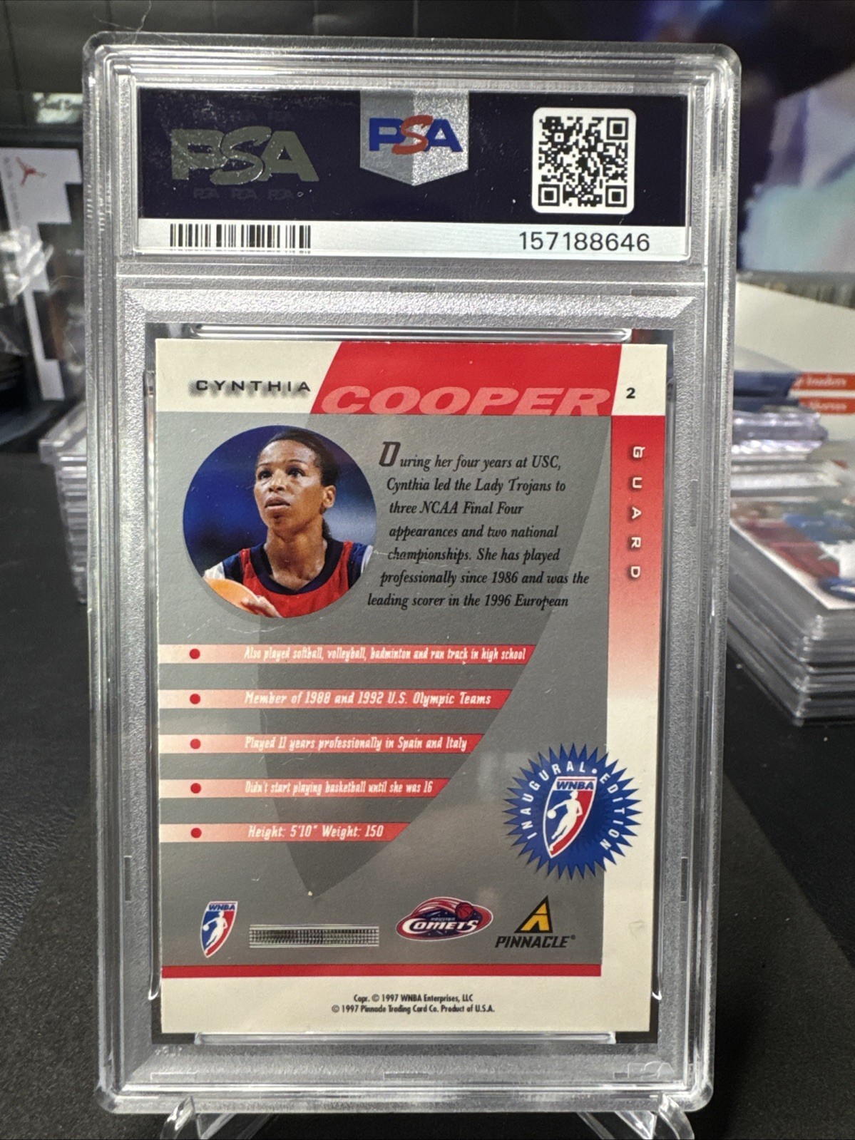 1997 Pinnacle WNBA #2 Cynthia Cooper PSA 6 Rookie Card view 2